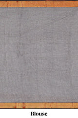 Grey plain narayanapet cotton saree with contrast border and matching blouse