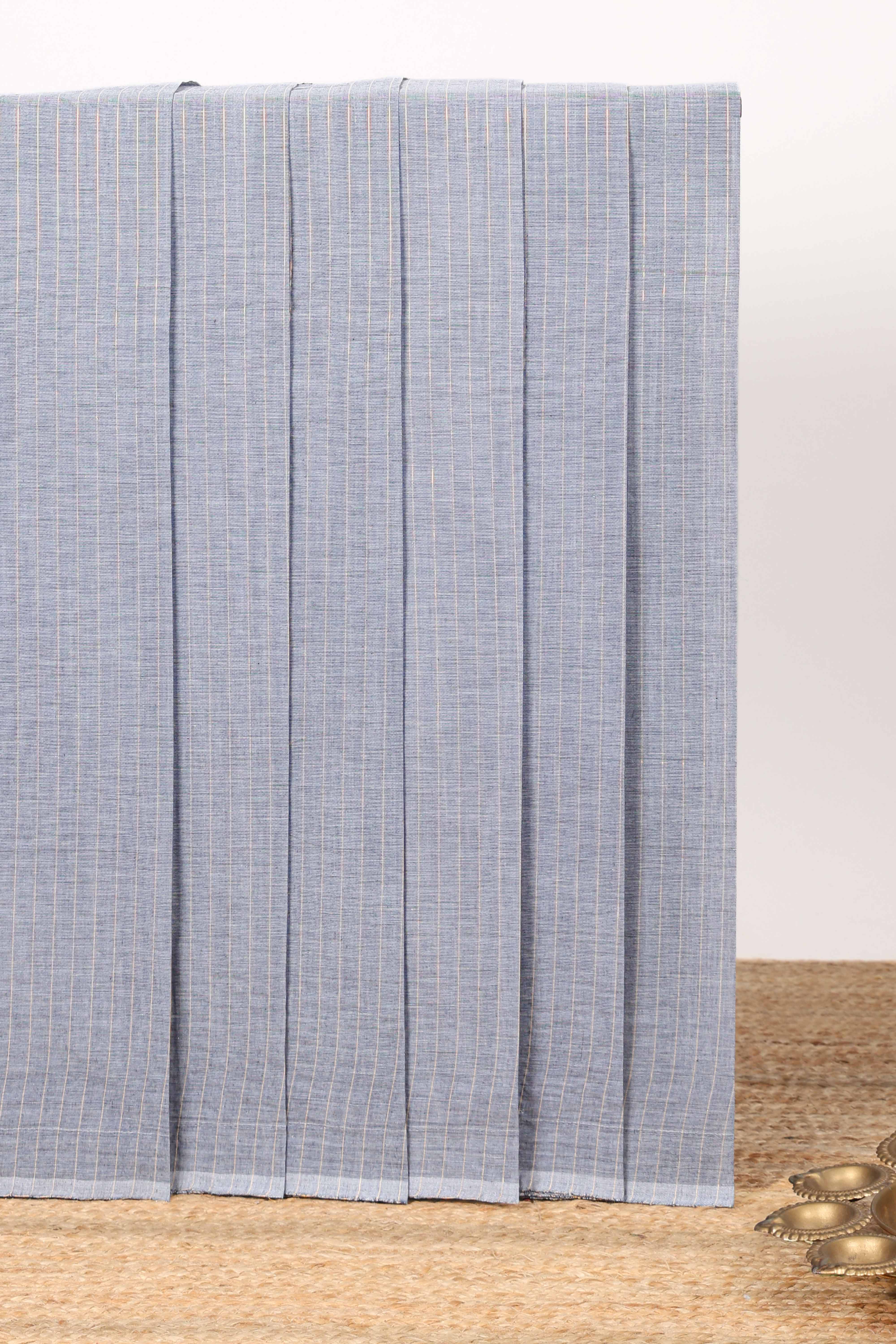 Borderless grey striped narayanapet cotton saree with matching blouse