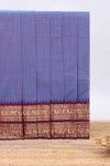 Blue plain narayanapet cotton saree with contrast bentex border and matching blouse