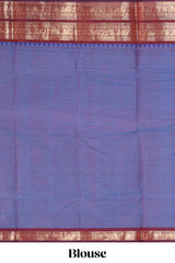 Blue plain narayanapet cotton saree with contrast bentex border and matching blouse