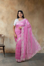 designer fancy saree  silver thread machine  Embroidery With Stone