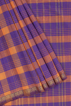 Traditional Purple Madisar Style Nine Yard Saree with checks and traditional zari border and self pallu along with blouse piece