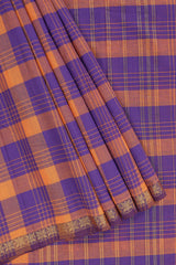 Traditional Purple Madisar Style Nine Yard Saree with checks and traditional zari border and self pallu along with blouse piece