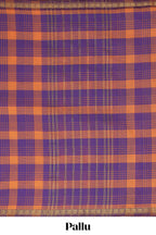 Traditional Purple Madisar Style Nine Yard Saree with checks and traditional zari border and self pallu along with blouse piece