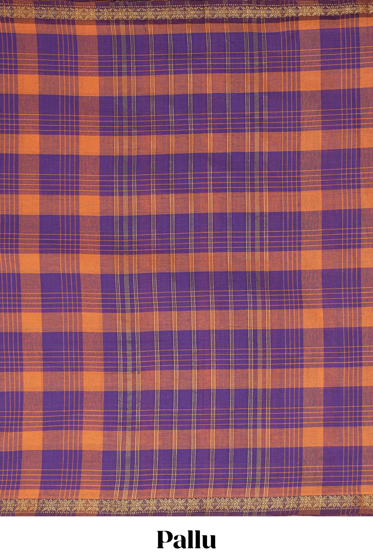 Traditional Purple Madisar Style Nine Yard Saree with checks and traditional zari border and self pallu along with blouse piece