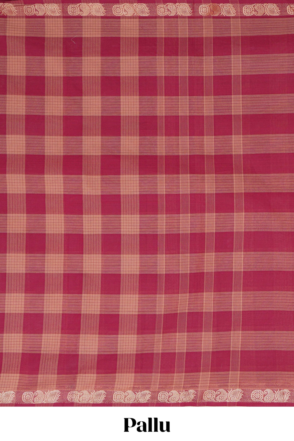 Traditional red Madisar Style Nine Yard Saree with checks and traditional zari motifs border and self pallu along with blouse piece