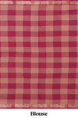 Traditional red Madisar Style Nine Yard Saree with checks and traditional zari motifs border and self pallu along with blouse piece