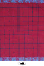 Traditional Maroon Madisar Style Nine Yard Saree with checks and traditional thread motifs border and self pallu along with blouse piece