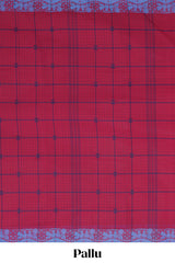 Traditional Maroon Madisar Style Nine Yard Saree with checks and traditional thread motifs border and self pallu along with blouse piece