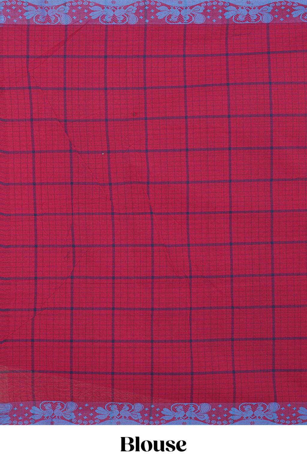 Traditional Maroon Madisar Style Nine Yard Saree with checks and traditional thread motifs border and self pallu along with blouse piece