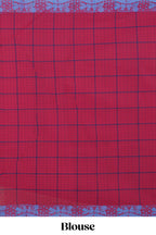 Traditional Maroon Madisar Style Nine Yard Saree with checks and traditional thread motifs border and self pallu along with blouse piece