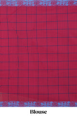 Traditional Maroon Madisar Style Nine Yard Saree with checks and traditional thread motifs border and self pallu along with blouse piece
