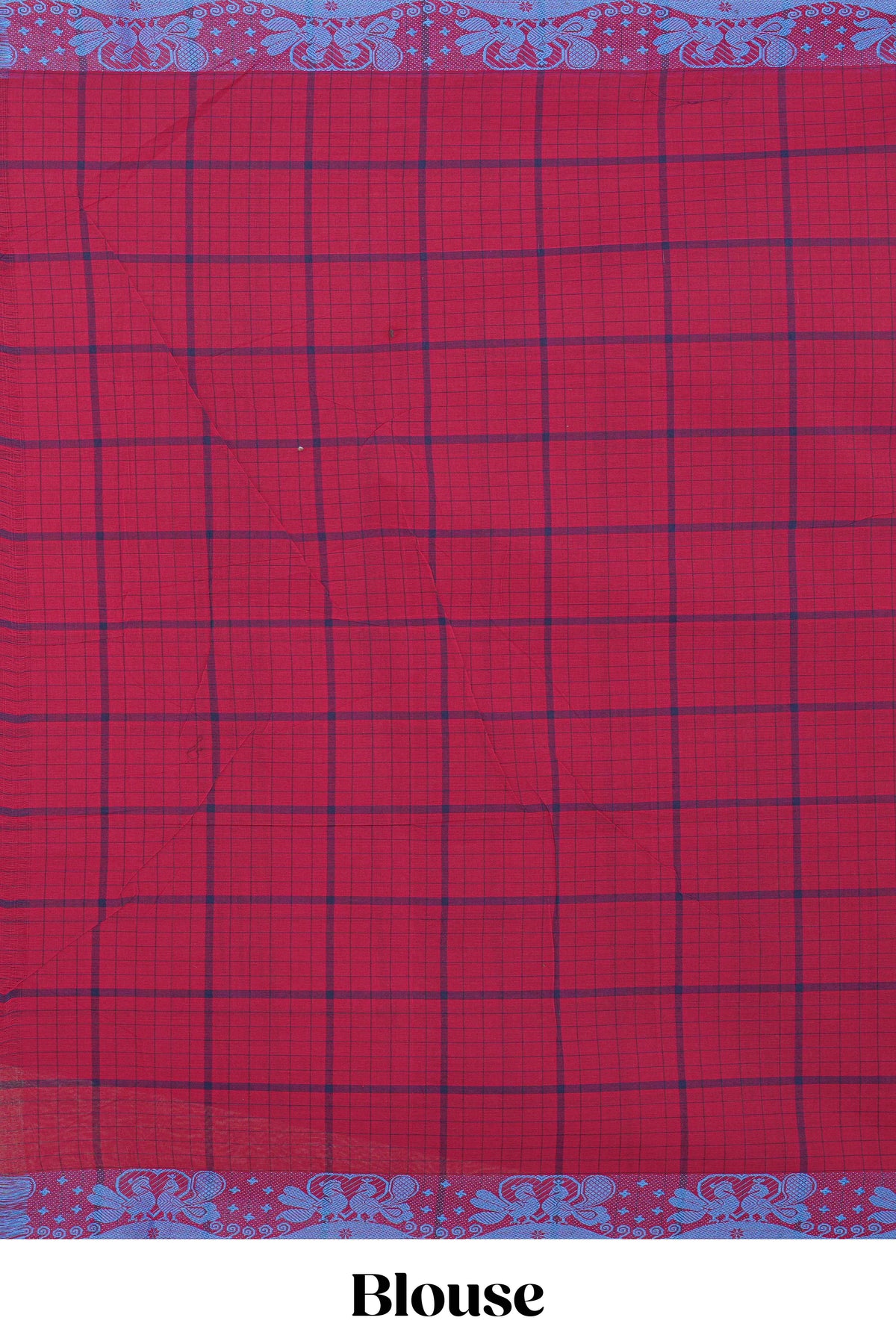 Traditional Maroon Madisar Style Nine Yard Saree with checks and traditional thread motifs border and self pallu along with blouse piece