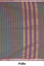 Traditional Multicolor Madisar Style Nine Yard Saree with checks and traditional thread motifs border and contrast pallu along with blouse piece
