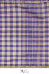 Traditional purpleMadisar Style Nine Yard Saree with checks and traditional thread motifs border and contrast pallu along with blouse piece