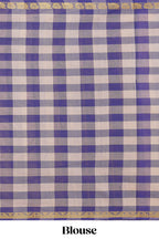 Traditional purple  Madisar Style Nine Yard Saree with checks and traditional thread motifs border and contrast pallu along with blouse piece