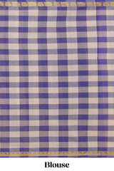 Traditional purpleMadisar Style Nine Yard Saree with checks and traditional thread motifs border and contrast pallu along with blouse piece