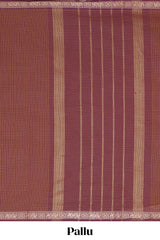 Traditional Brown Madisar Style Nine Yard Saree with checks and traditional thread motifs border and contrast pallu along with blouse piece