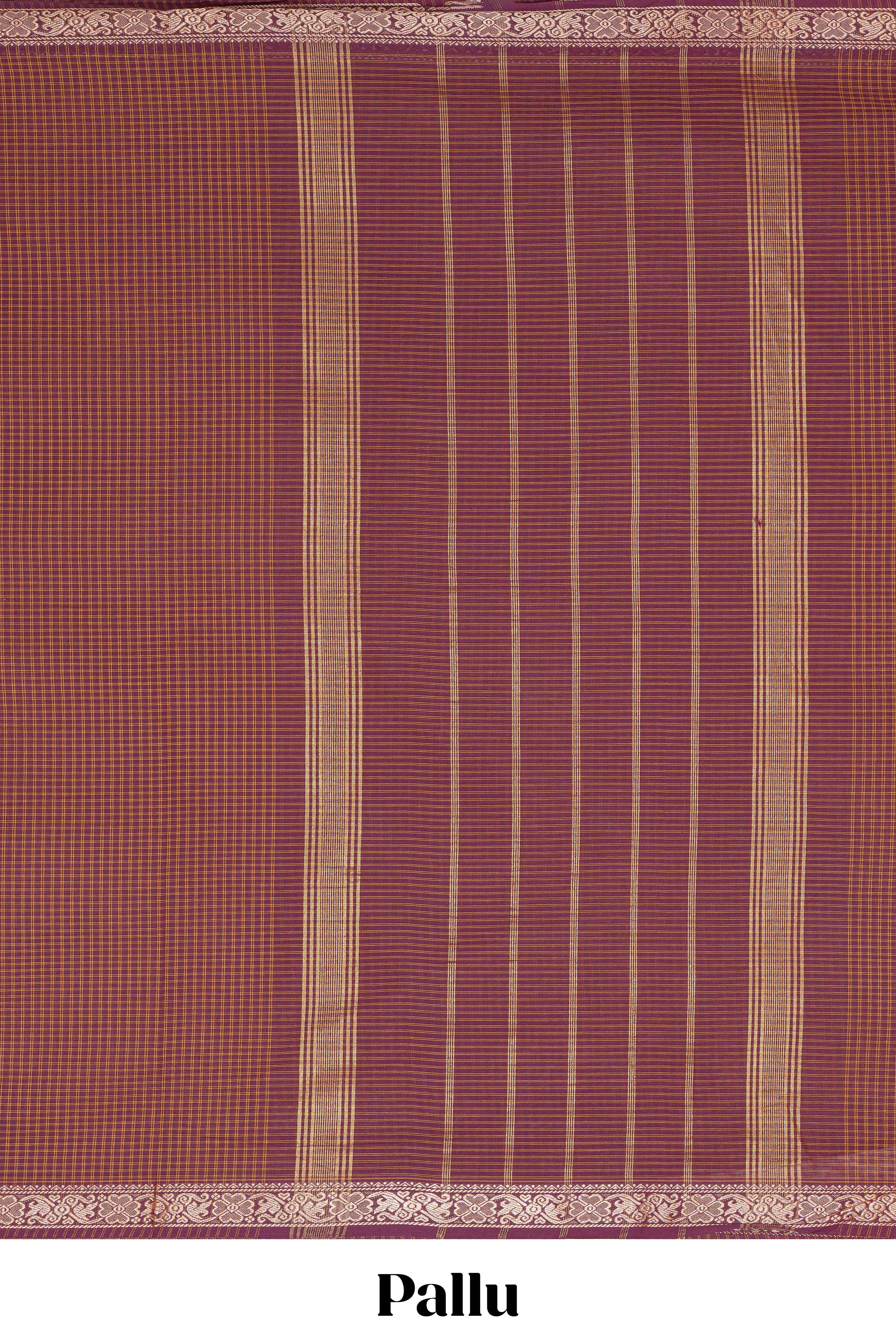 Traditional Brown Madisar Style Nine Yard Saree with checks and traditional thread motifs border and contrast pallu along with blouse piece