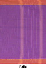 Traditional purple colour Madisar Style Nine Yard Saree with Plain body and traditional thread motifs border and self pallu along with blouse piece