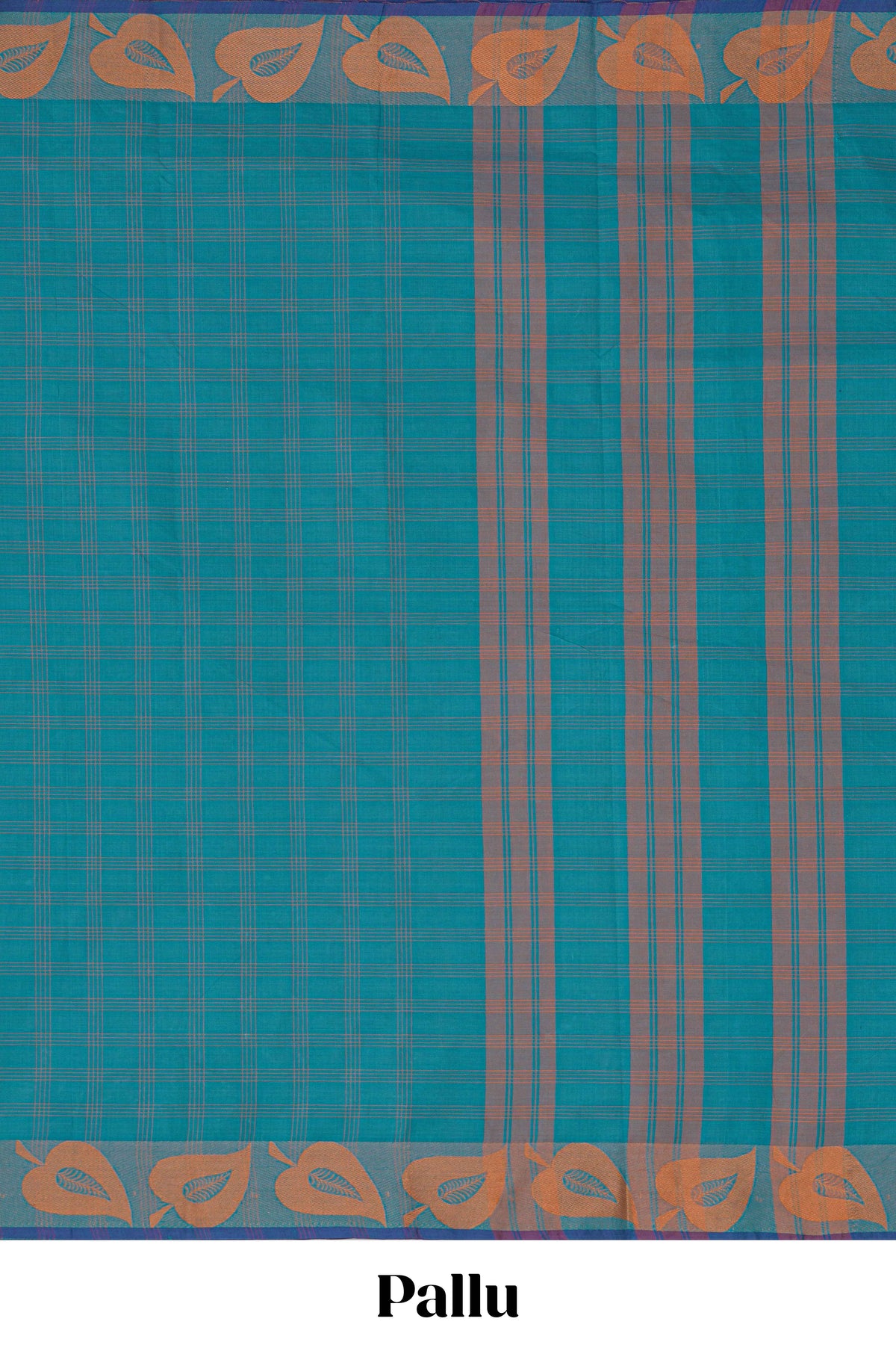 Traditional Peacock blue  Madisar Style Nine Yard Saree with  checks and traditional thread leaves motifs border and self pallu along with blouse piece