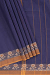 Traditional navy blueMadisar Style Nine Yard Saree withplain body and traditional thread motifs border and self pallu along with blouse piece
