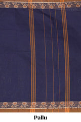 Traditional navy blueMadisar Style Nine Yard Saree withplain body and traditional thread motifs border and self pallu along with blouse piece