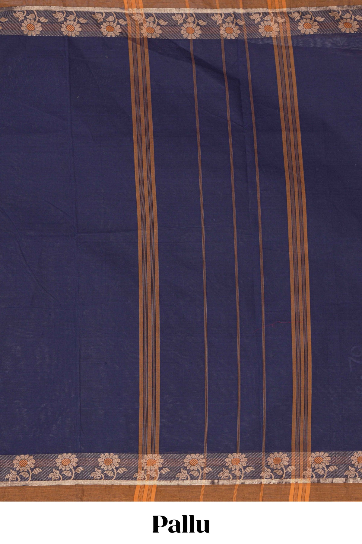 Traditional navy blue  Madisar Style Nine Yard Saree with  plain body and traditional thread motifs border and self pallu along with blouse piece