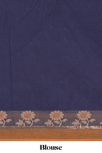 Traditional navy blue  Madisar Style Nine Yard Saree with  plain body and traditional thread motifs border and self pallu along with blouse piece