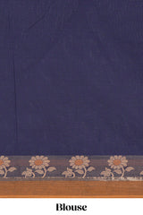 Traditional navy blueMadisar Style Nine Yard Saree withplain body and traditional thread motifs border and self pallu along with blouse piece