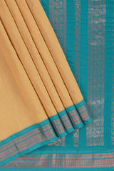 Traditional mustard yellow Madisar Style Nine Yard Saree with checks and traditional thread motifs border and contrast pallu along with blouse piece