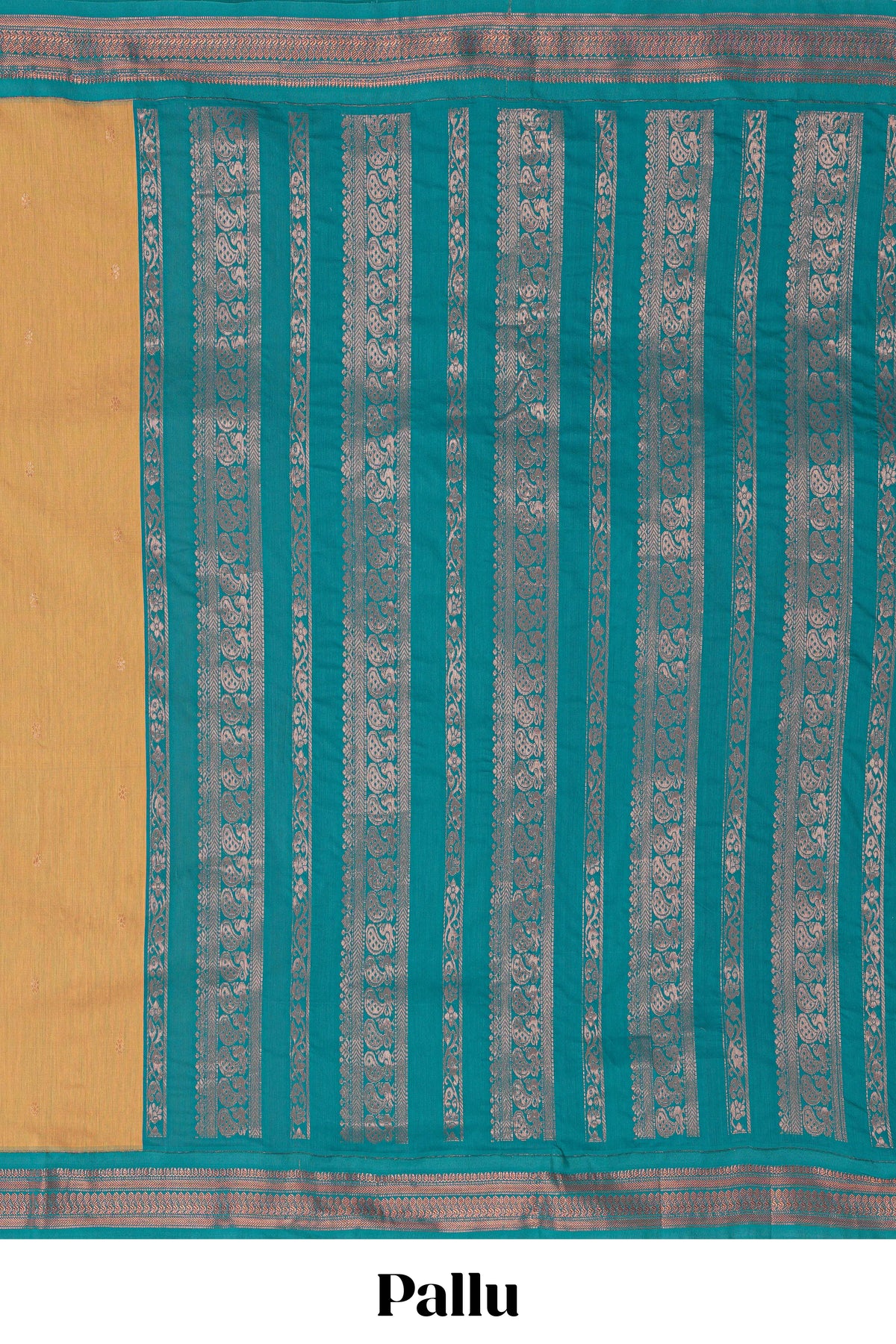 Traditional mustard yellow Madisar Style Nine Yard Saree with checks and traditional thread motifs border and contrast pallu along with blouse piece