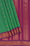 Traditional Green Madisar Style Nine Yard Saree with buttas and traditional thread motifs border and contrast pallu along with blouse piece