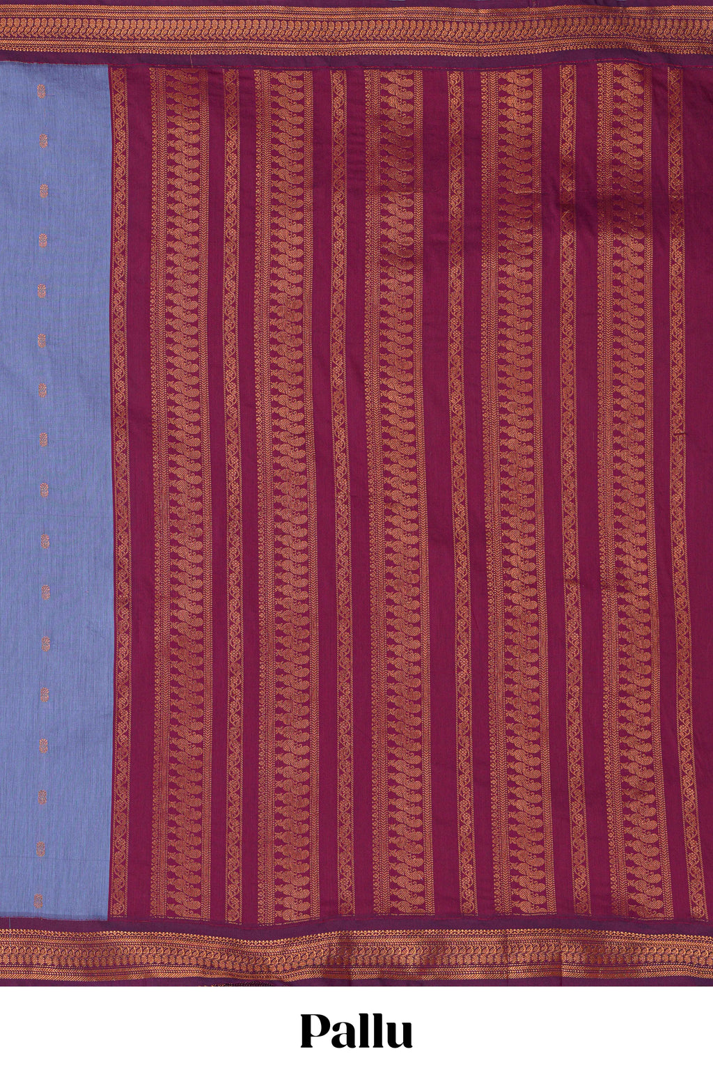 Traditional Indigo colour Madisar Style Nine Yard Saree with buttas and traditional thread motifs border and contrast pallu along with blouse piece