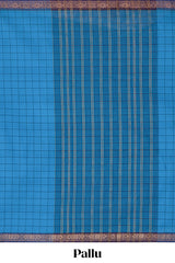 Traditional blue colour Madisar Style Nine Yard Saree with checks and contrast border and Contrast pallu along with blouse piece