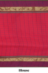 Traditional bright red colour Madisar Style Nine Yard Saree with checks and contrast border and self pallu along with blouse piece