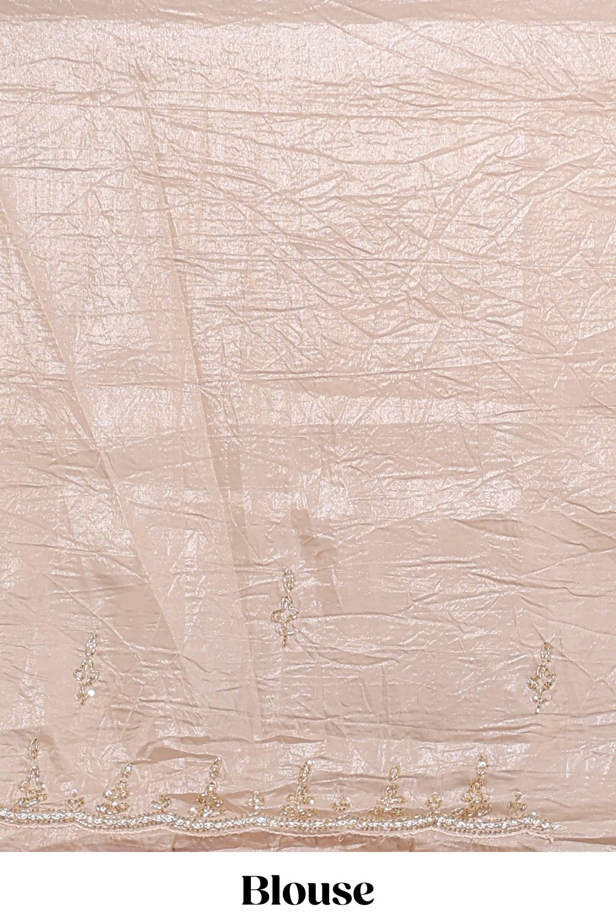 Ivory beige organza saree with plain body border and pallu with a scalloped finishing along with matching blouse