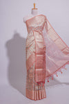 Peach Shade Geometric Design organza saree with Zari border and matching floral motifs blouse