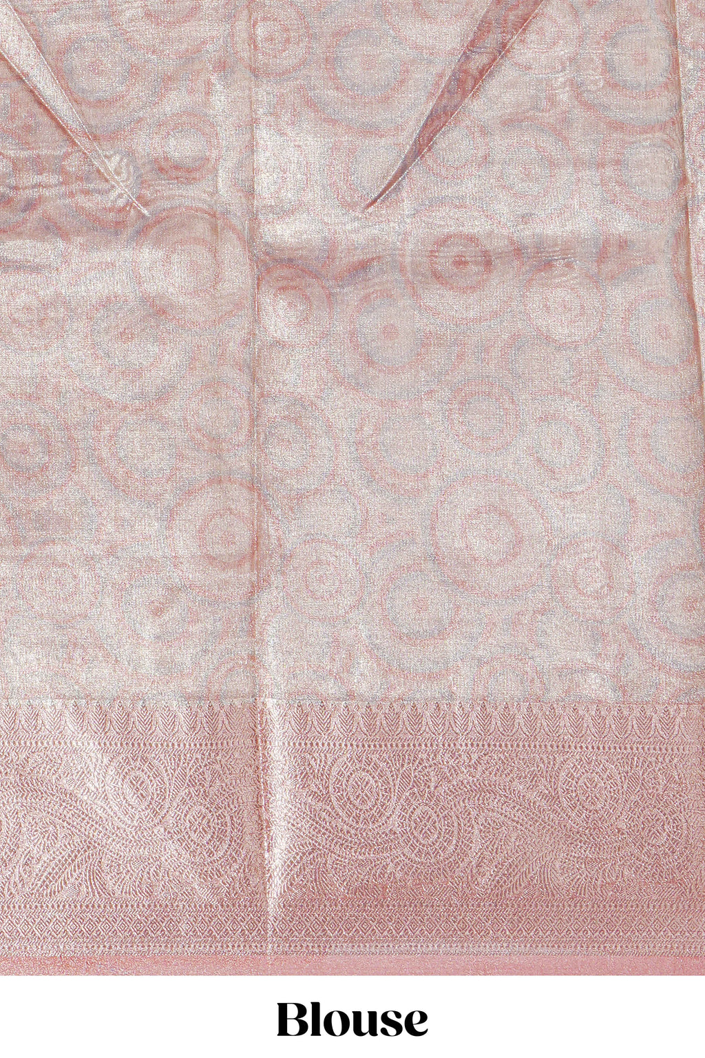 Peach Shade Geometric Design organza saree with Zari border and matching floral motifs blouse