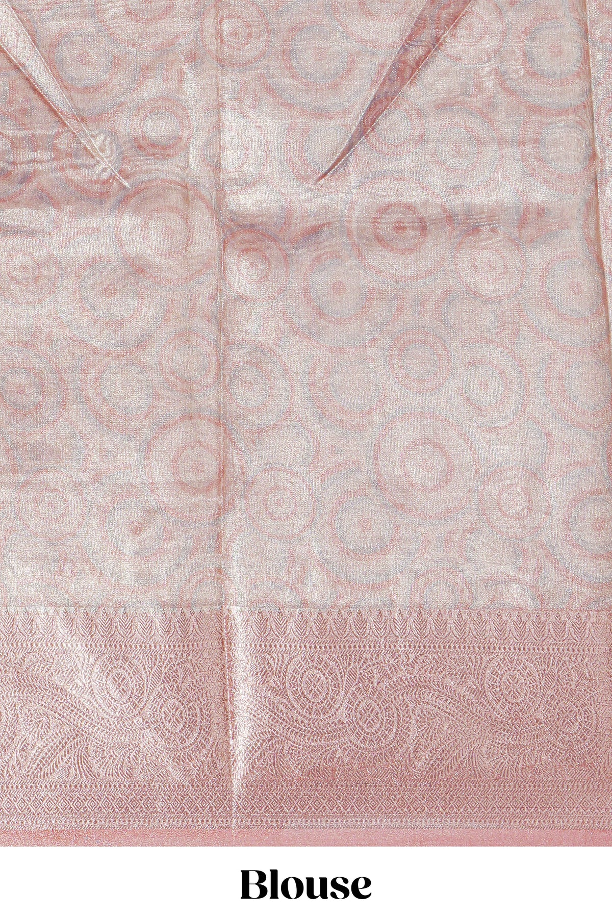 Peach Shade Geometric Design organza saree with Zari border and matching floral motifs blouse