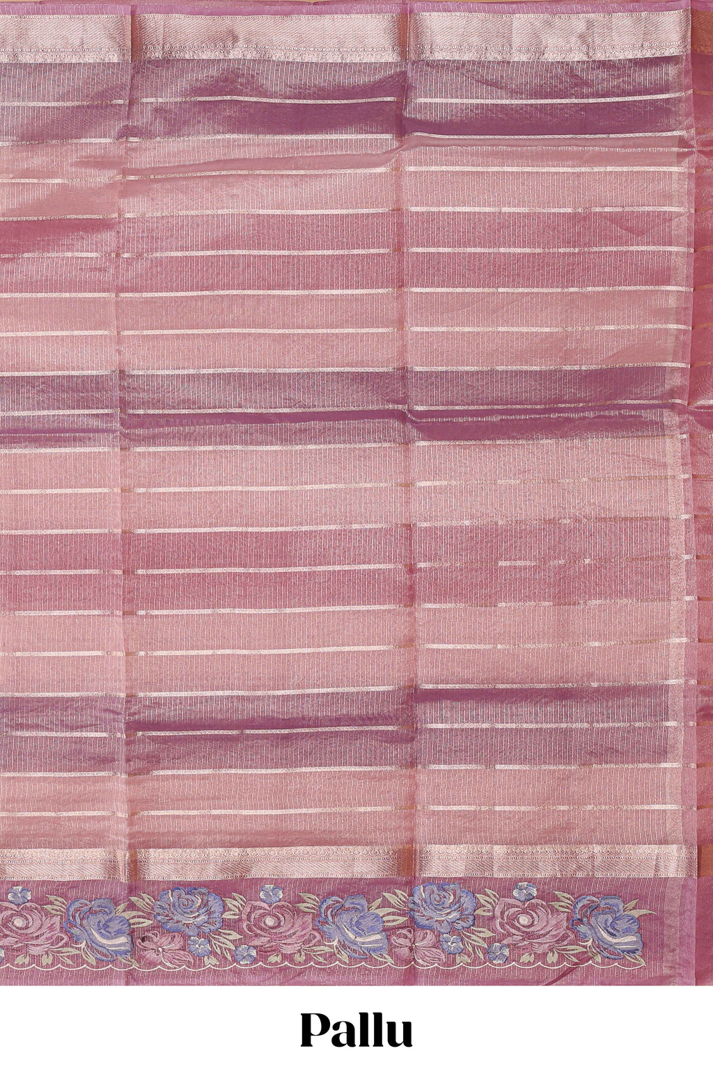 Peach striped design organza saree with floral design border and matching plain blouse
