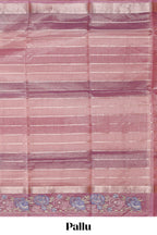 Peach striped design organza saree with floral design border and matching plain blouse