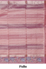 Peach striped design organza saree with floral design border and matching plain blouse