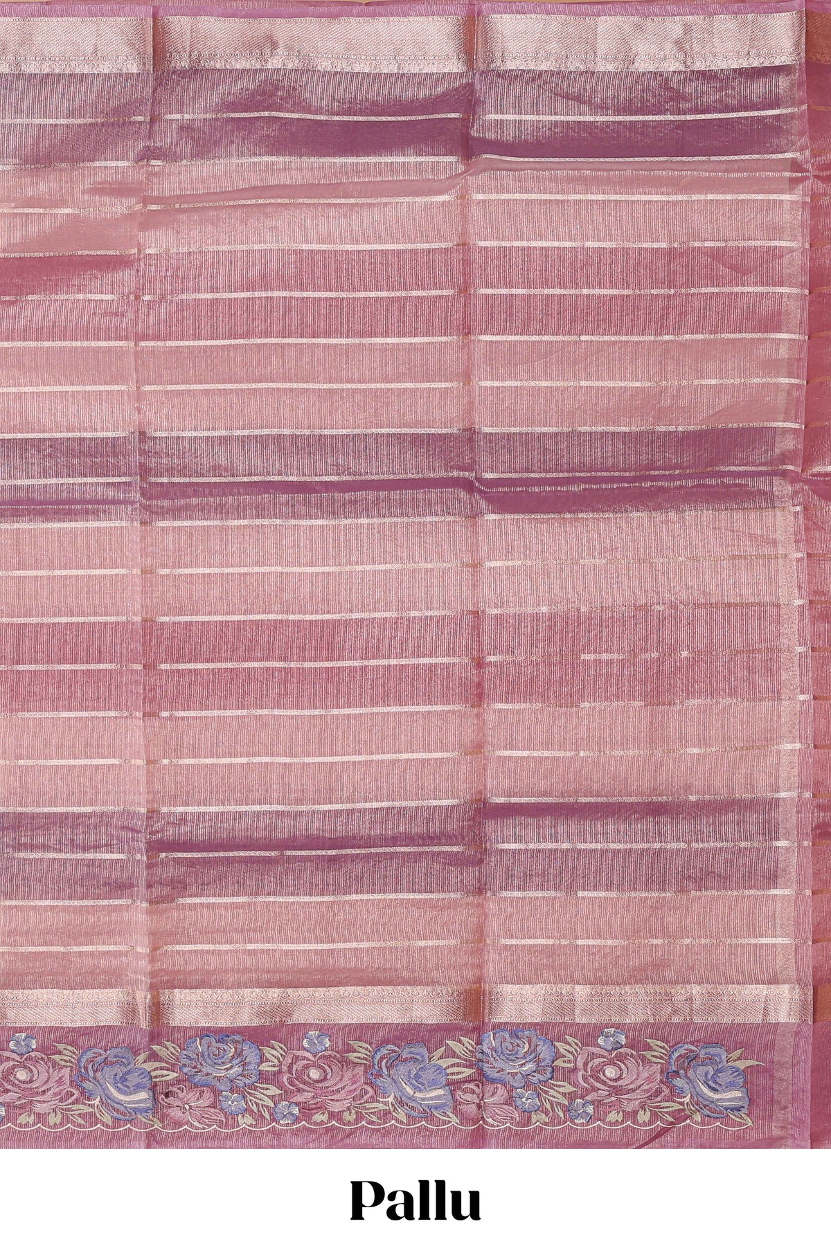 Peach striped design organza saree with floral design border and matching plain blouse