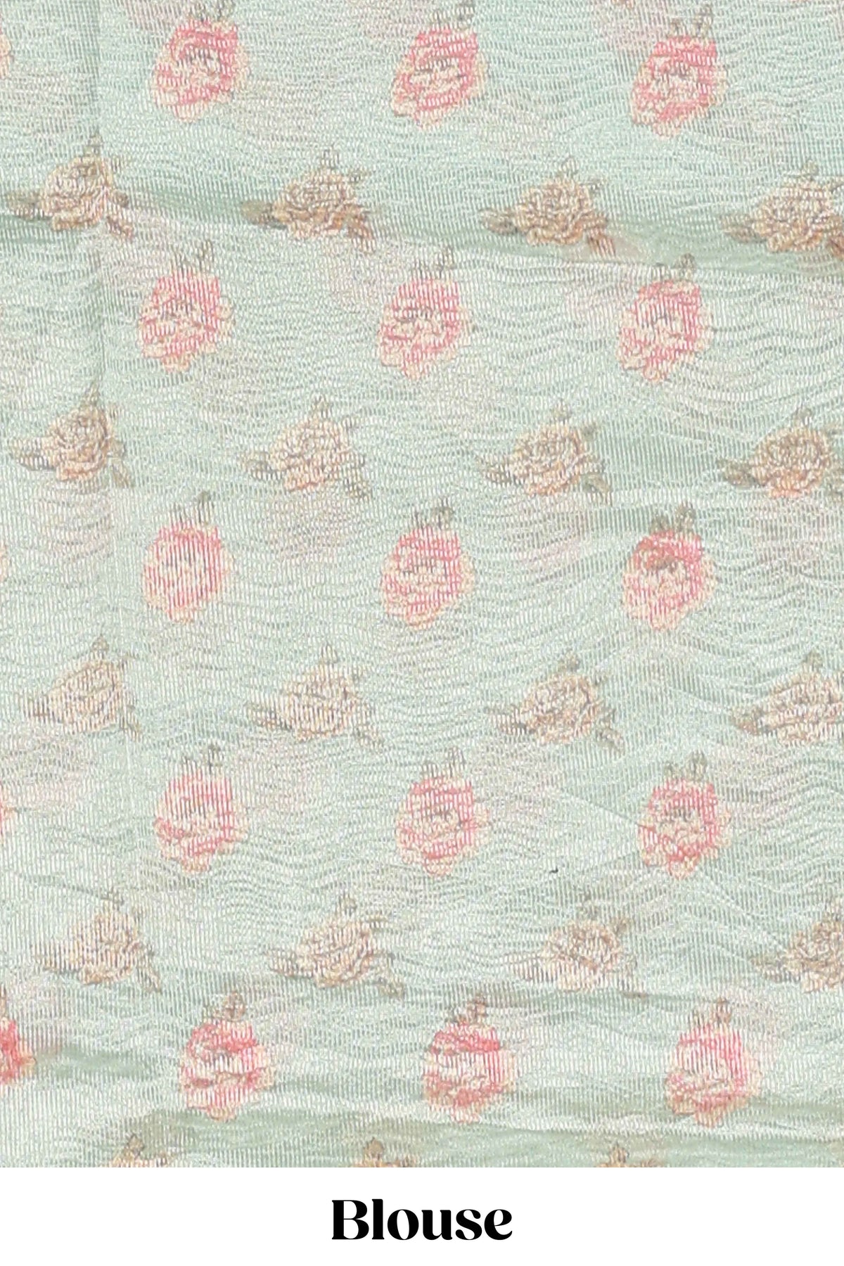 Green striped design organza saree with floral design border and matching floral motifs blouse