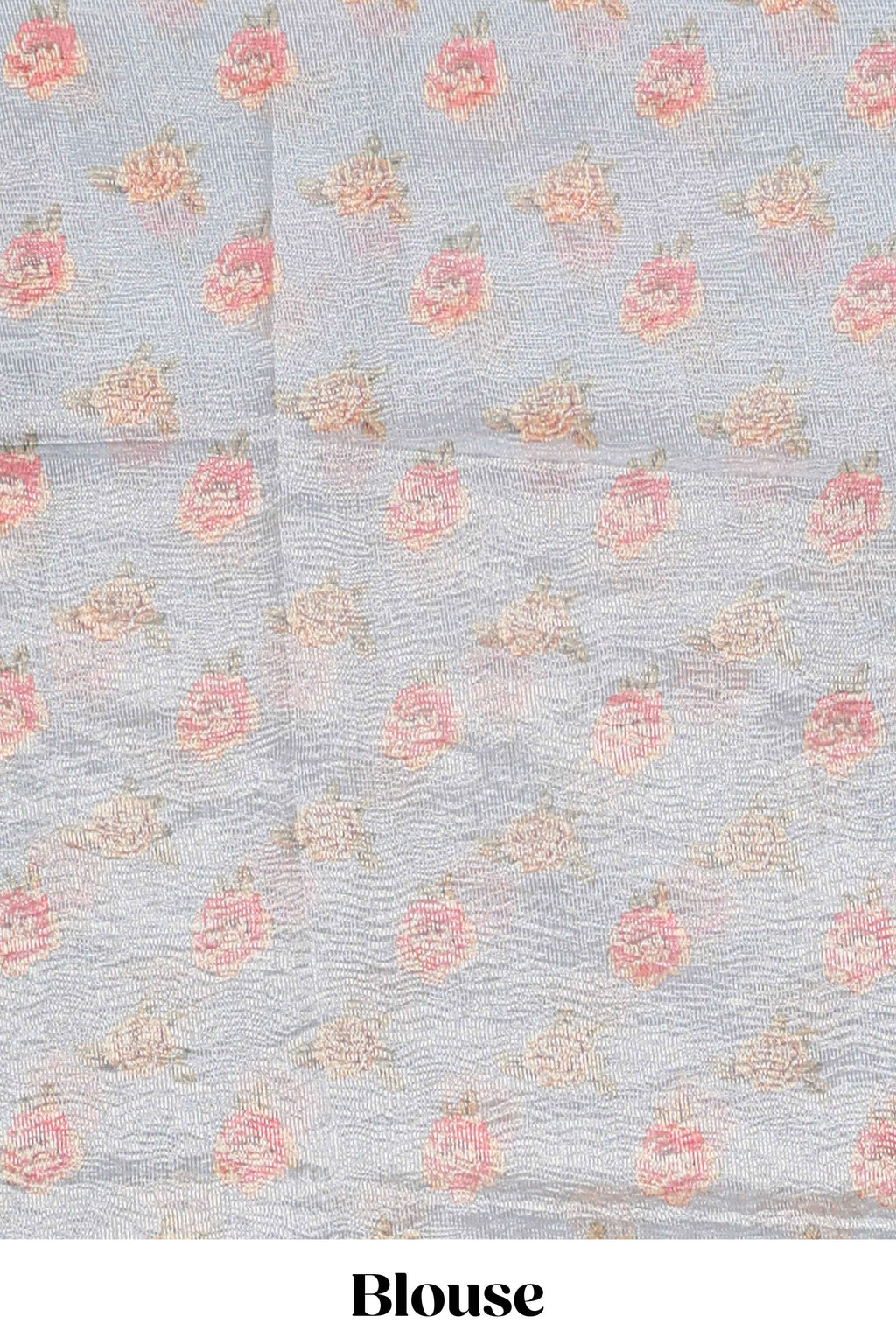 Grey shade striped design organza saree with floral design border and matching floral motifs blouse