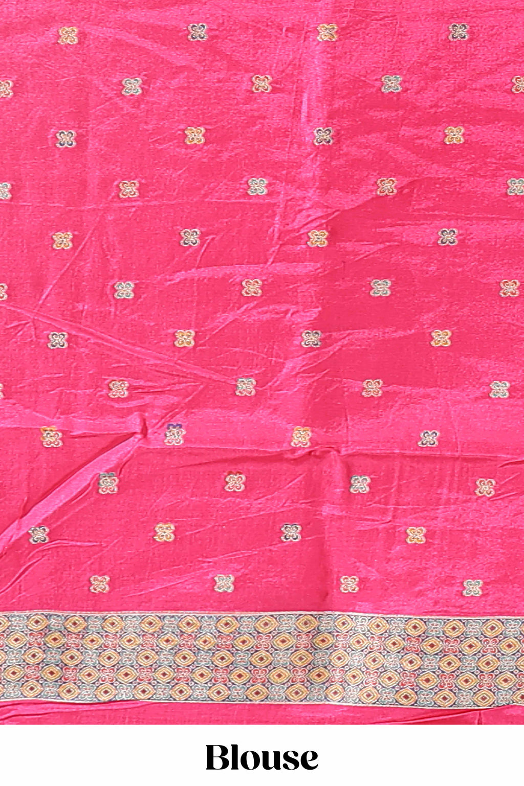 Pink floral motifs design banarasi silk saree with self floral print border and matching blouse