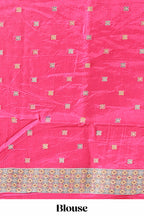 Pink floral motifs design banarasi silk saree with self floral print border and matching blouse