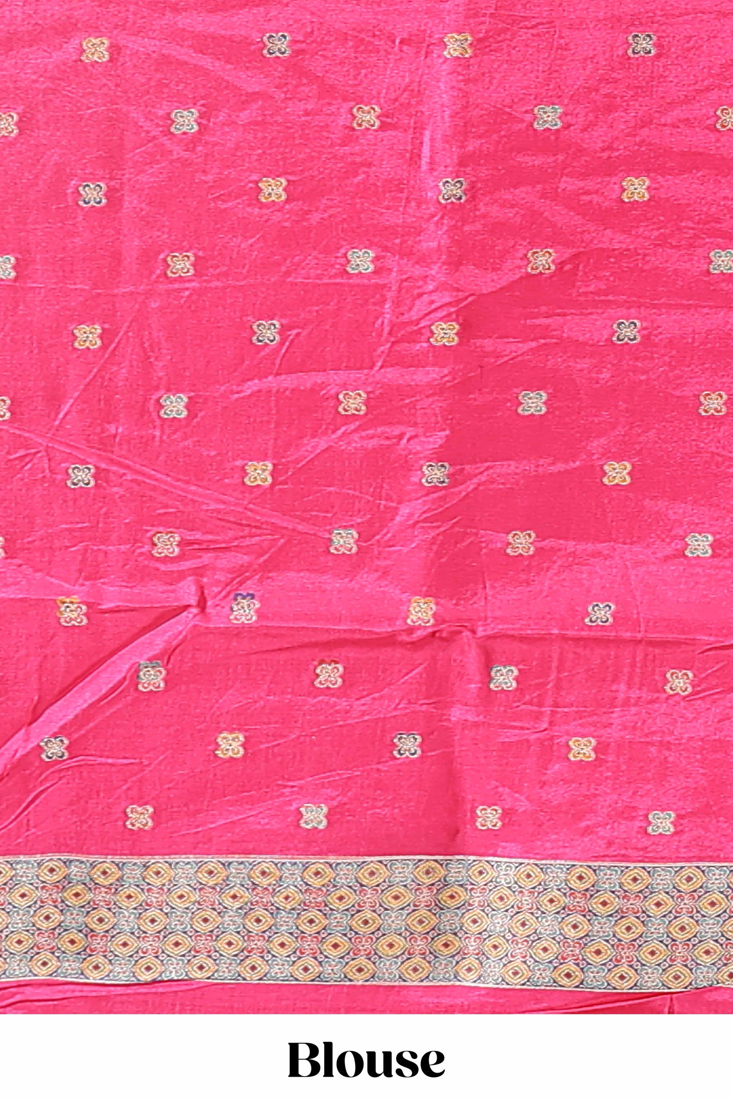 Pink floral motifs design banarasi silk saree with self floral print border and matching blouse