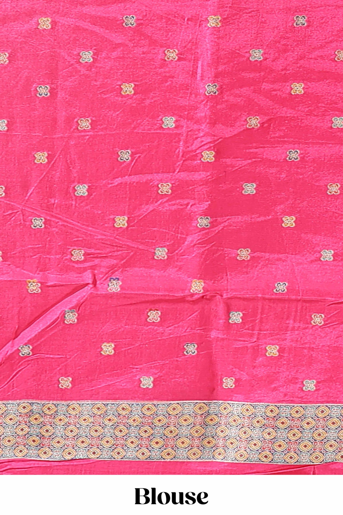 Pink floral motifs design banarasi silk saree with self floral print border and matching blouse